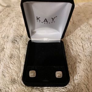 New Silver Diamond Stud Earrings 1/20 ct